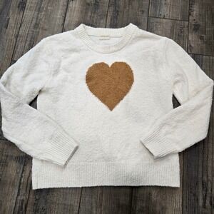 Crewcuts by J. Crew Cream Fuzzy Heart Sweater Kids Size Large